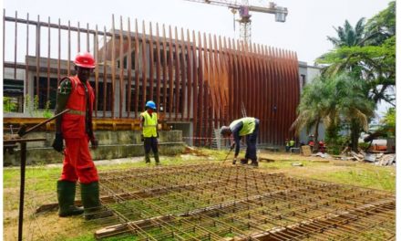 Gabon/Chantier de la nouvelle ambassade de France : Pose des ailettes des façades Nord et Sud