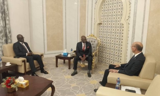 Le Vice-Président Joseph Owondault Berre et Karime A. Hanati discutent développement économique lors du FOGECA